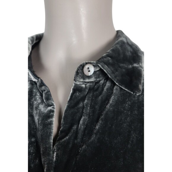 Vintage 90s J. Jill Grey Crushed Velvet Silk Rayon Button-Down Blouse Size Small - Picture 10 of 11